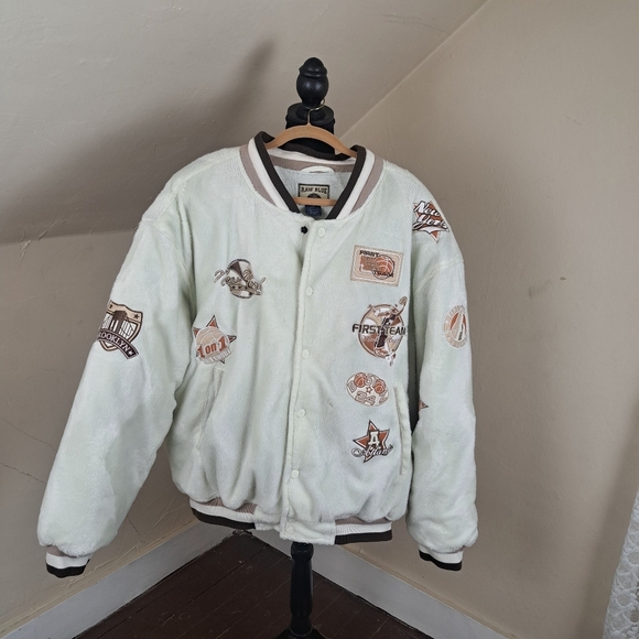 Vintage Raw Blue Classic Baseball White Bomber Jacket Mens Size 2XL - Picture 1 of 14